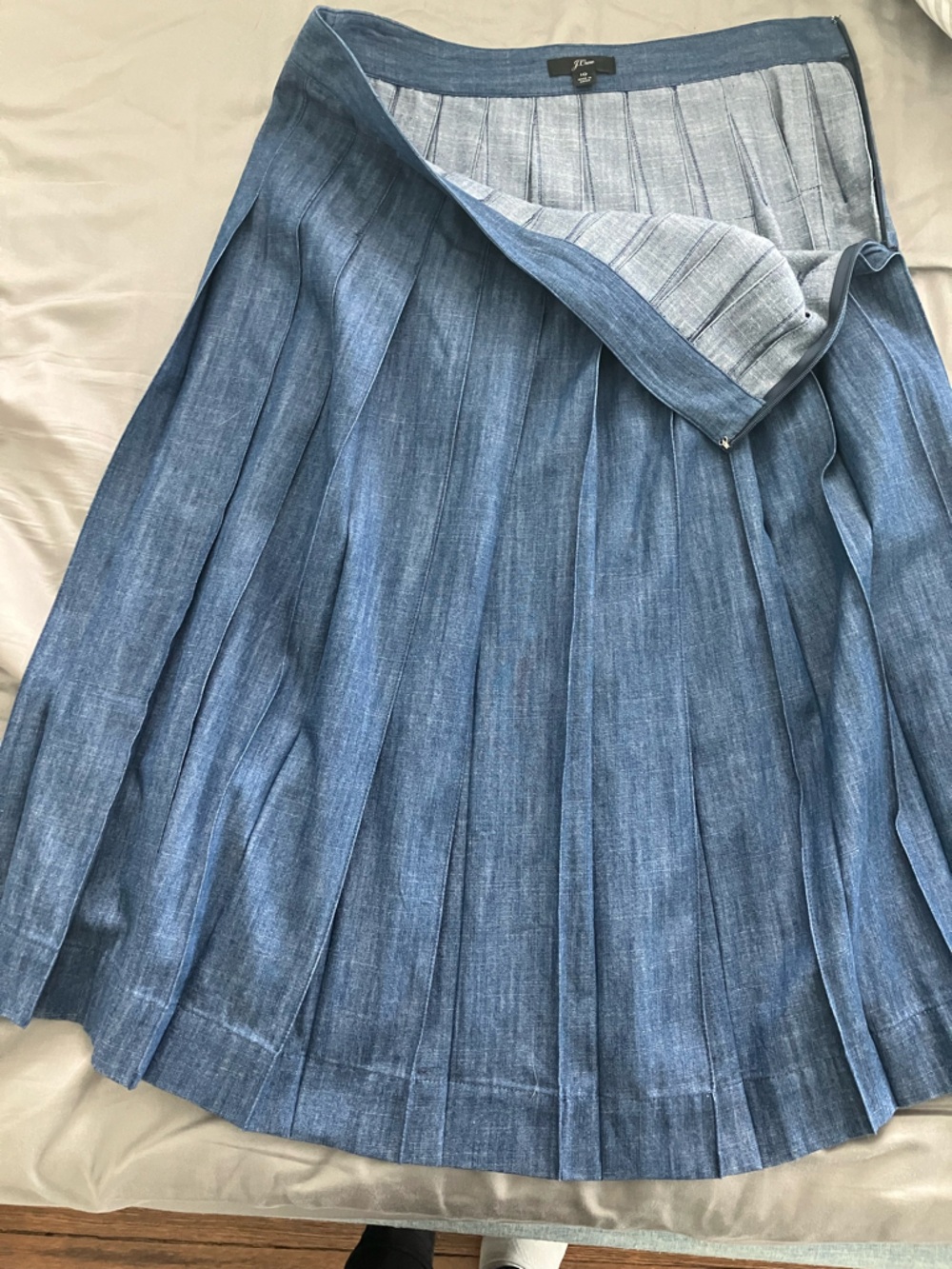 J. Crew Denim Pleated A-Line Midi Skirt - Picture 3 of 3